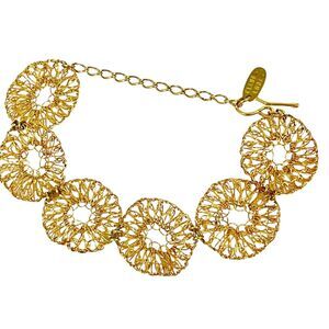 Claudia Lobao Gold Tone Wire Crochet Flower Designer Bracelet